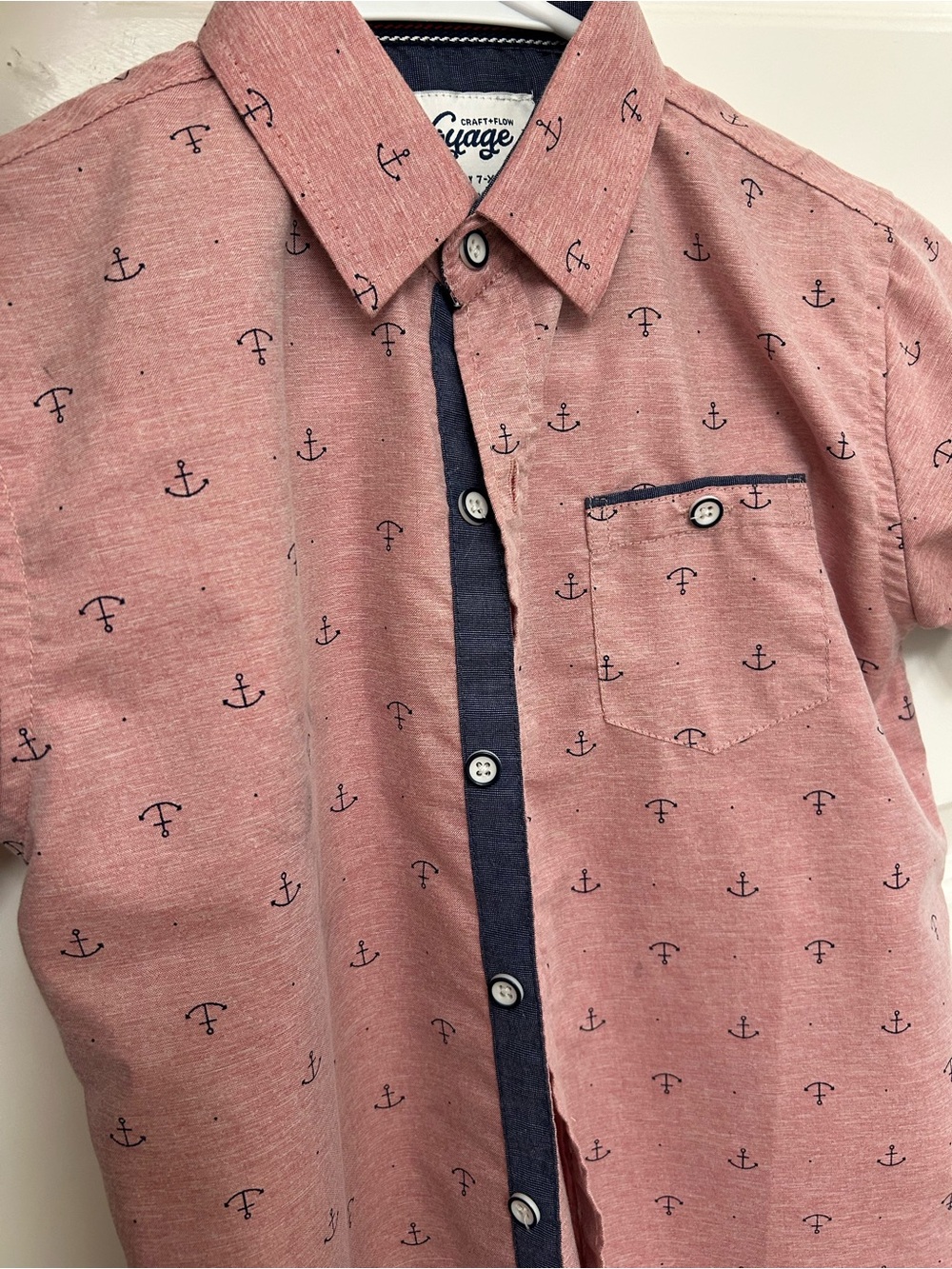 Boys Size 7 Weathered Red Anchor-Print Short Sleeve Shirt